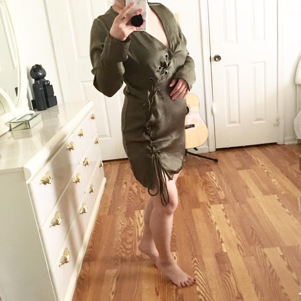 Fashion Nova Silk Lace Up Dress